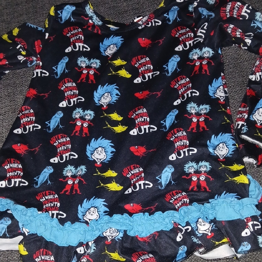 Dr. Seuss Black and Blue Kids Casual Dress